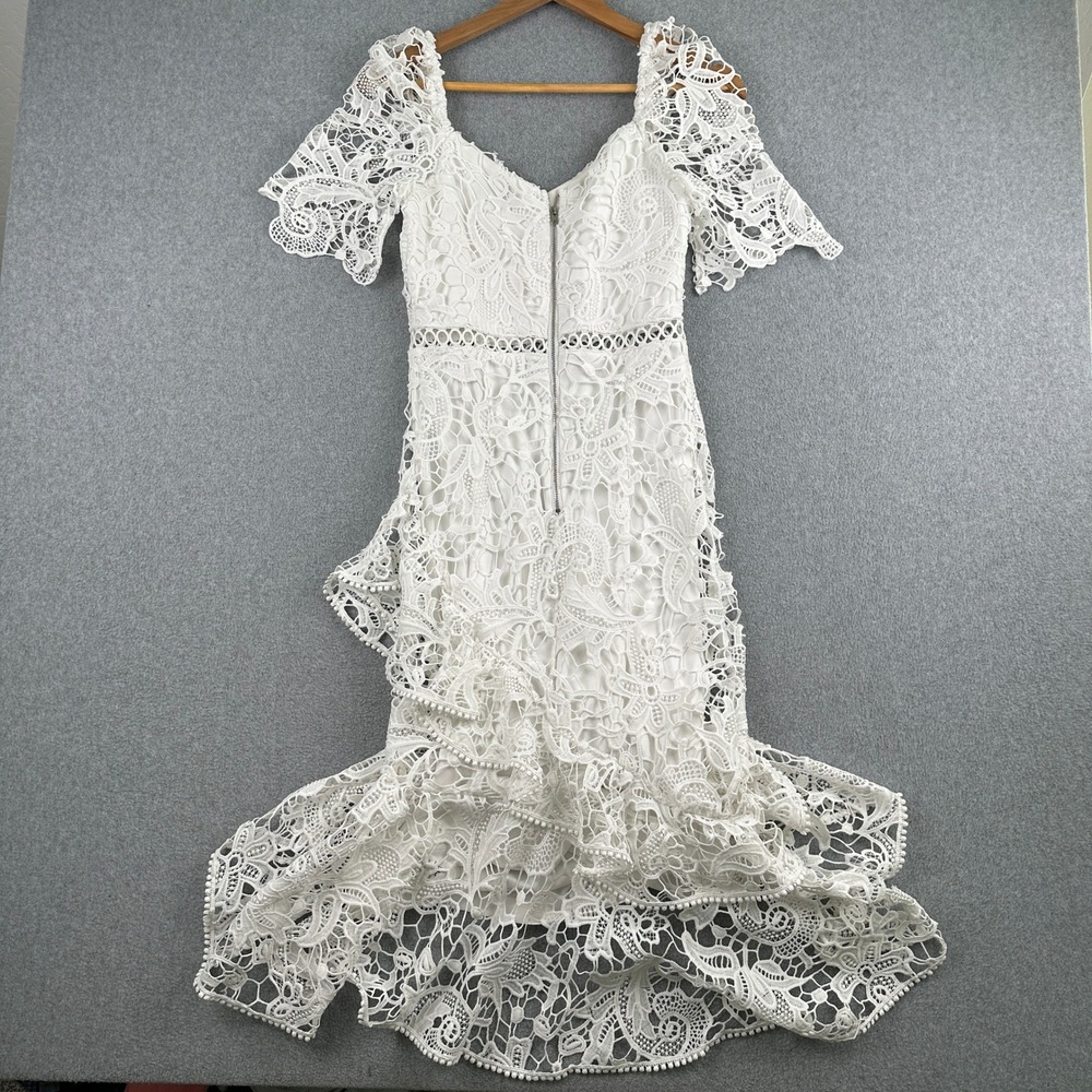 Lulus Dress Women S White Lace Ruffle Mermaid High Low Boho JMD10070 Wedding